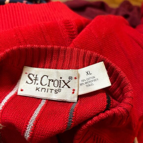 Vintage 90s St Croix 3D Knit Red Sweater Men’s XL Streetwear Stripes Grandpa - Picture 2 of 6